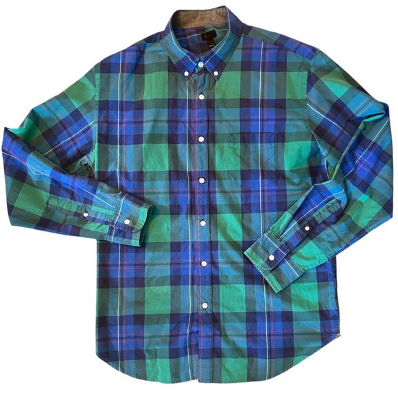 J. Crew Tartan Plaid Green & Blue Preppy Button Down Shirt XL - Picture 1 of 7